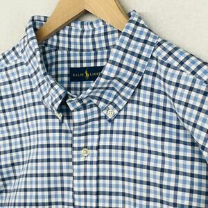 RALPH LAUREN Shirt Mens 3XB Big Oxford Gingham Check Button Up Cotton Blue